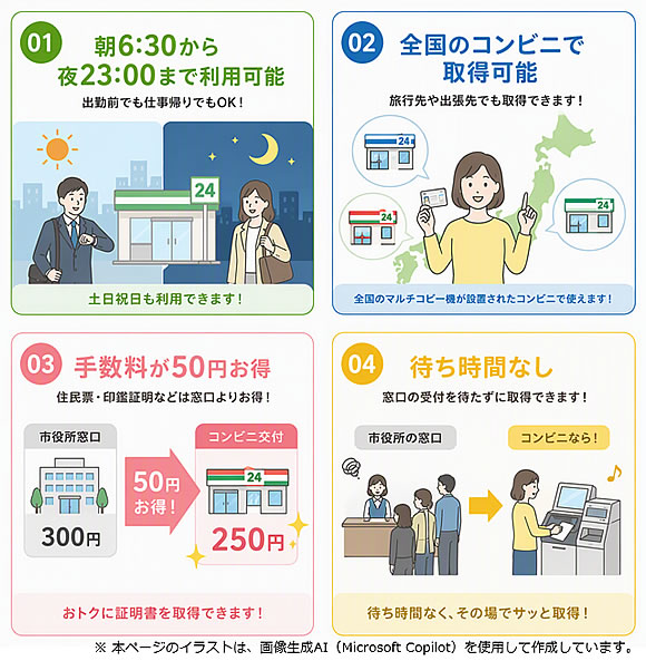 「コンビニ交付4つのメリット」の画像
