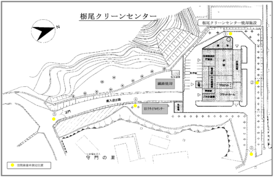 「栃尾クリーンセンター敷地境界放射線量率の測定位置」の画像