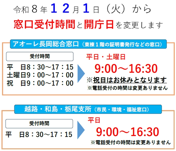 「窓口受付時間と開庁日を変更します」の画像