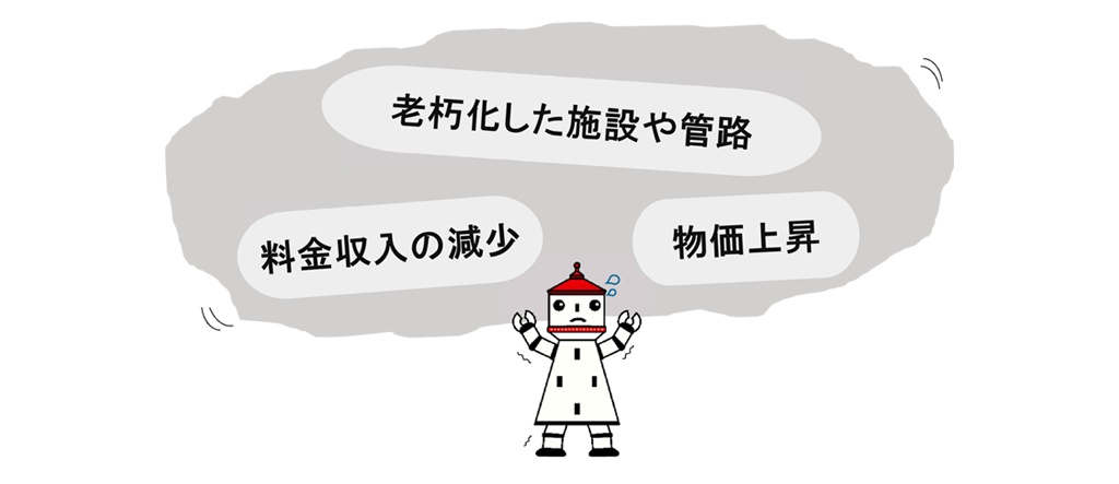 【画像】老朽化した施設や管理、料金収入の減少、物価上昇
