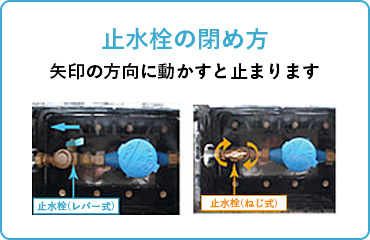 止水栓の閉め方 矢印方向に動かすと止まります